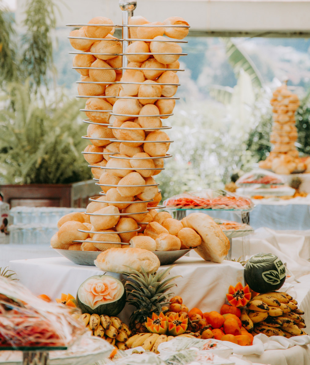 tower of bread rolls
